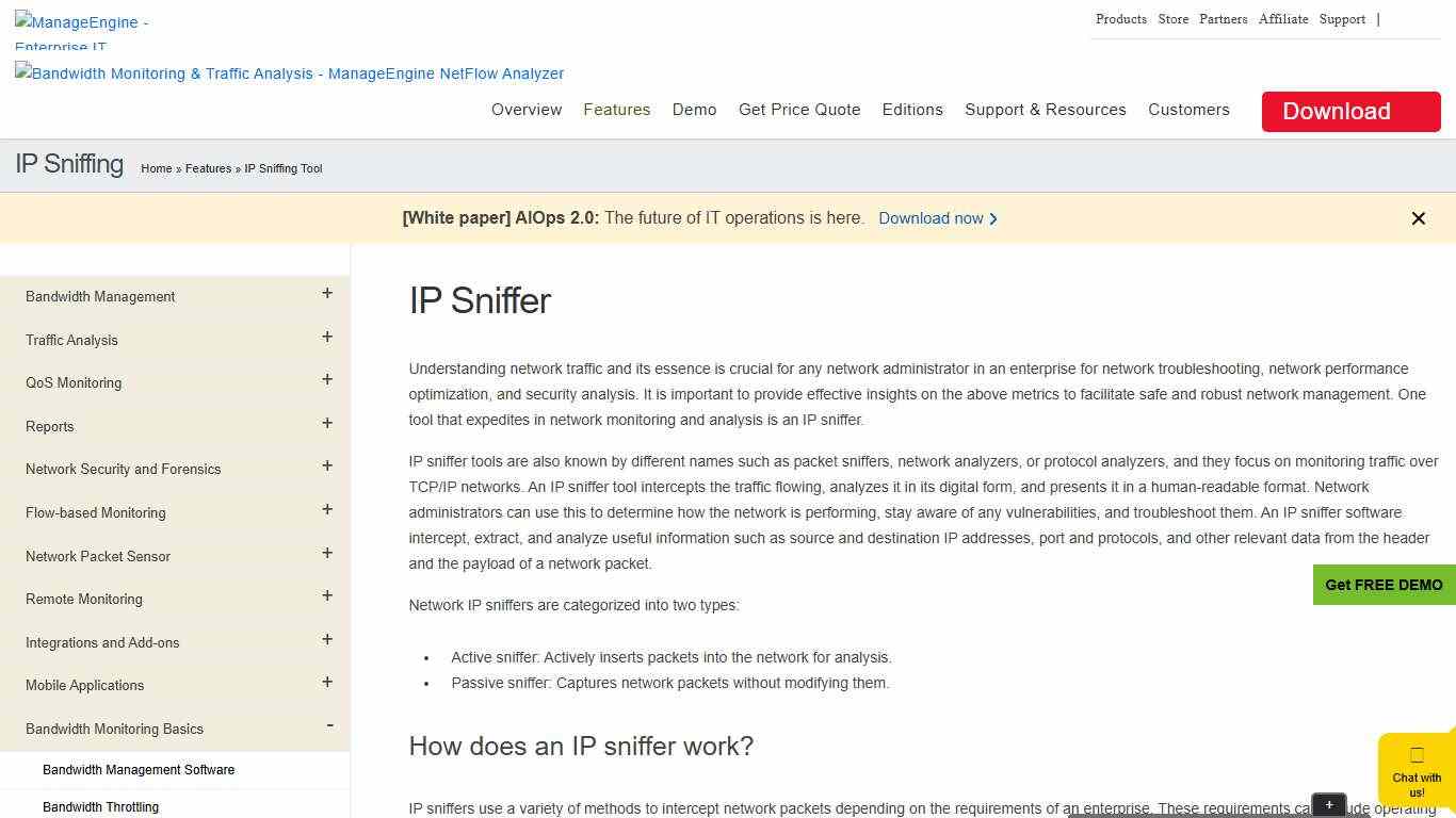 IP Sniffer Best IP Sniffing Tool - ManageEngine NetFlow Analyzer